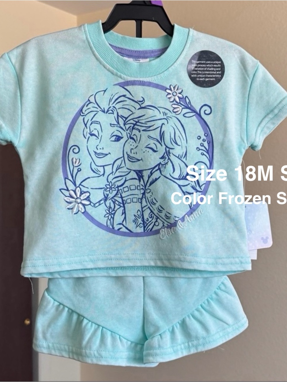 Frozen Toddler Girls' Short Sleeve Graphic Tee and Ruffle Shorts Set,18M